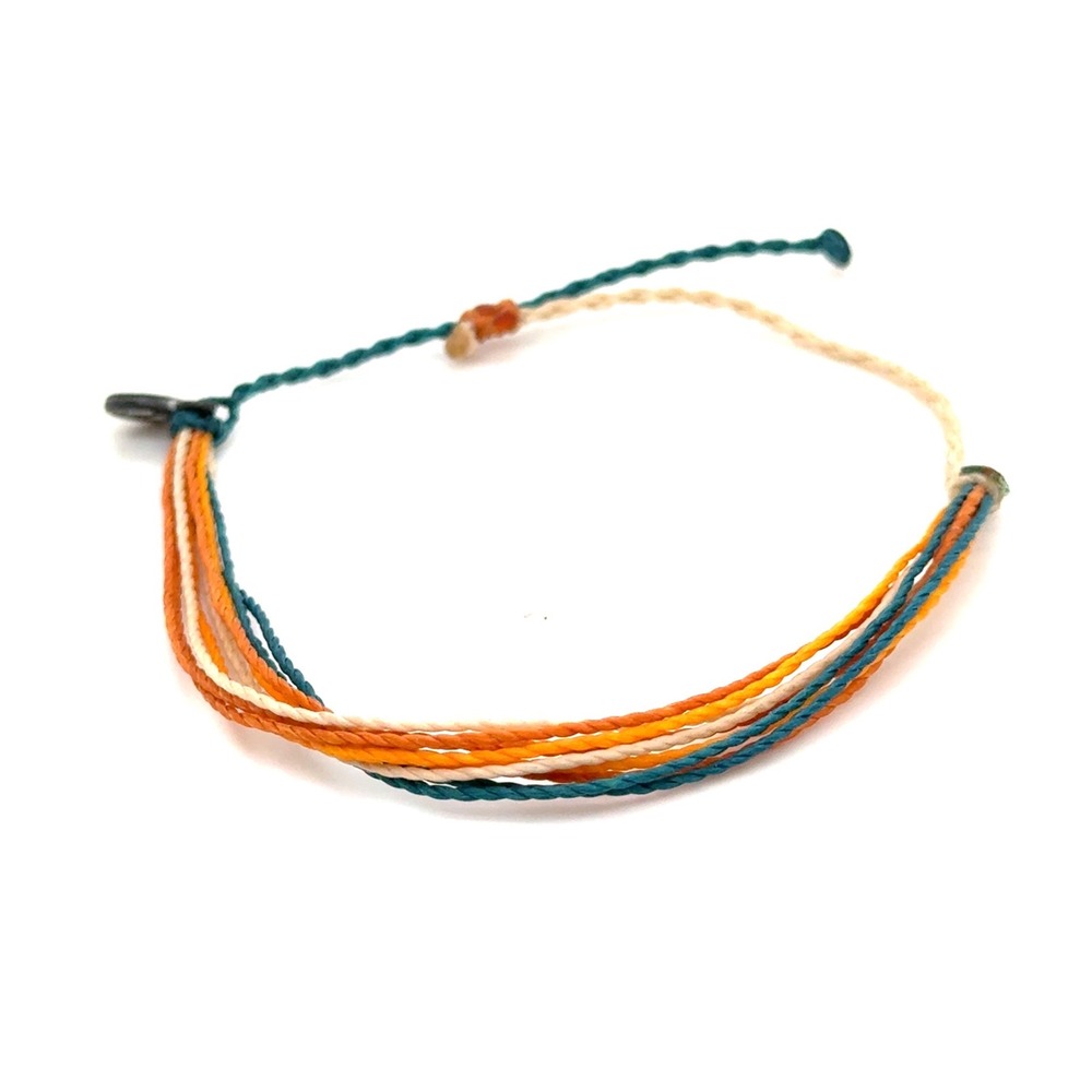 Pura Vida Multi Strand Cord Bracelet Orange Teal Yellow Boho Adjustable Charm